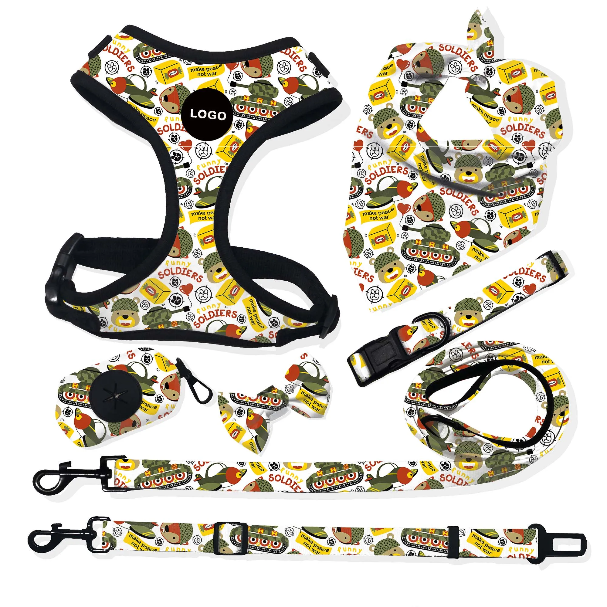 Custom print logo wholesale running training dog harness dog leash and collar no pull dog harness