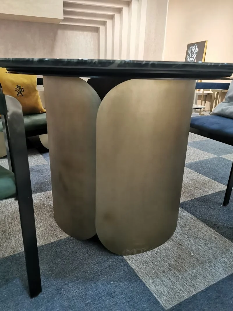 High level Classic Modern Dining Room Furniture white marble ROUND dining table with stainless steel curve base