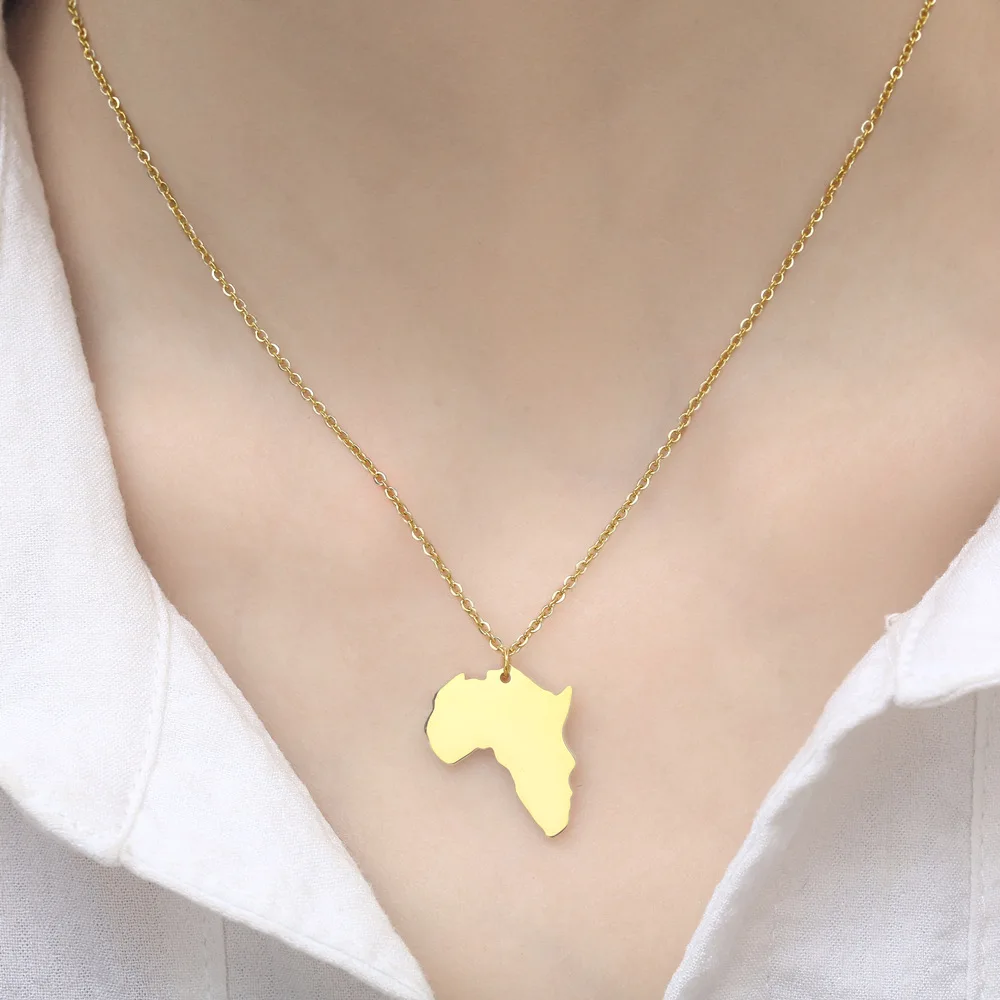 Wholesale Africa Gold Plated Map Personality Fashion Long Chain Necklace Pendant Jewelry