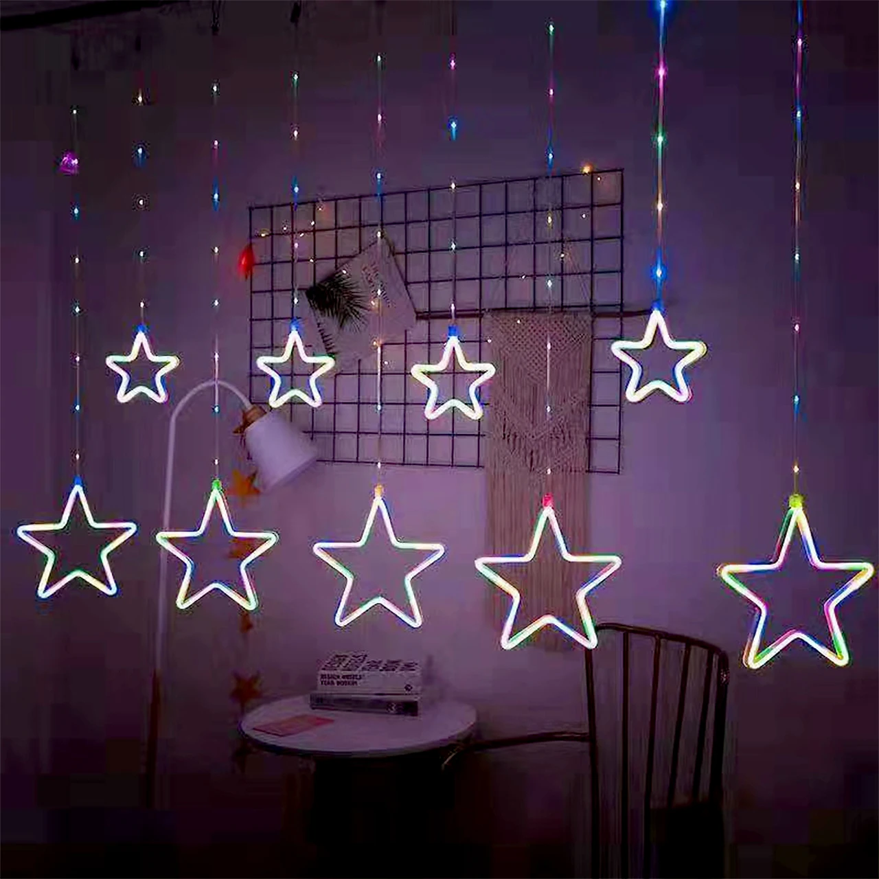 Star Holiday String Neon Led Window Christmas Decoration Curtain Fairy Lights  Christmas Ramadan Eid  Decoration
