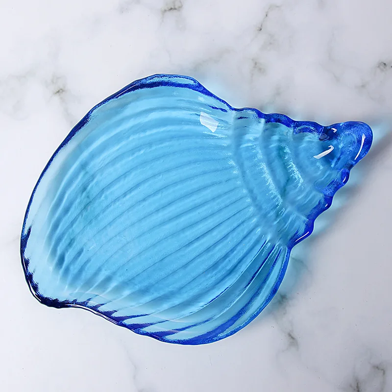 Handmade Ocean Series Dishes Luxury Snack Salad Bowl Fruit Dish Glass Shell Starfish Conch Shape Plate With Gold Rim