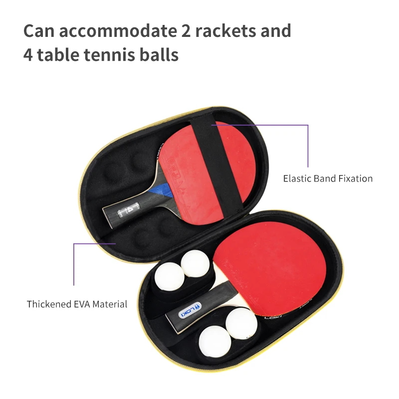 LOKI High-capacity Leather Pingpong Paddle Storage Bag 2 Rackets 4 Balls Portable Table Tennis Racket Hard Case