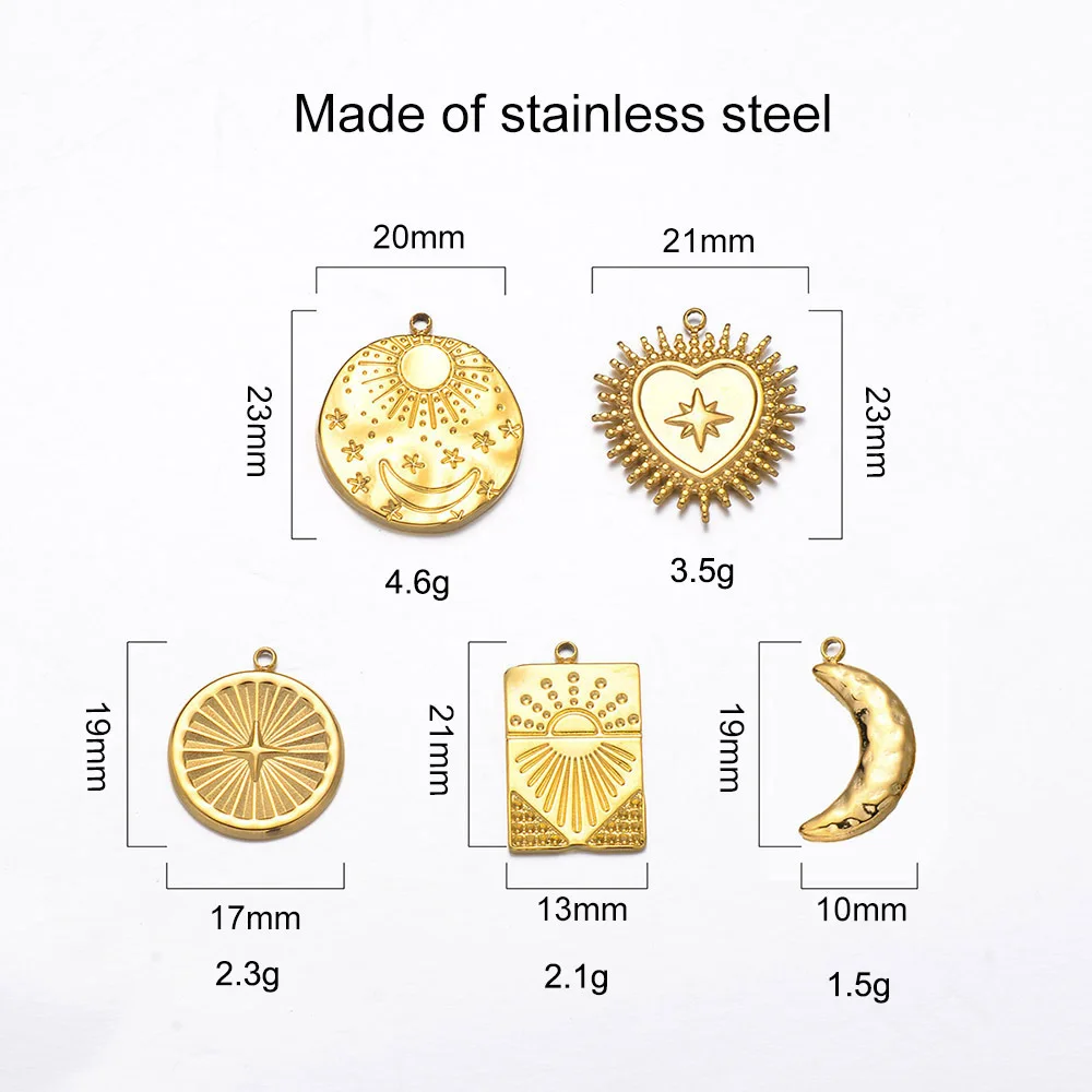Wholesale Stainless Steel Shell Sun Moon Heart Pendant Necklace No Fade Gold Plated Charms for Jewelry Making DIY Accessories