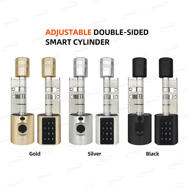 Tediton Adjustable Digital Door Lock Fingerprint Password Smart Cylinder Lock with Google Home Alexa