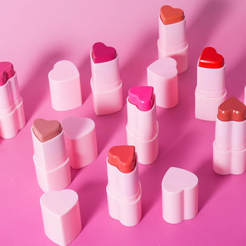 Custom Heart Shape Waterproof Jelly Blush Makeup Pink Blusher Waterproof Vegan Cream Powder Private Label Blush Stick