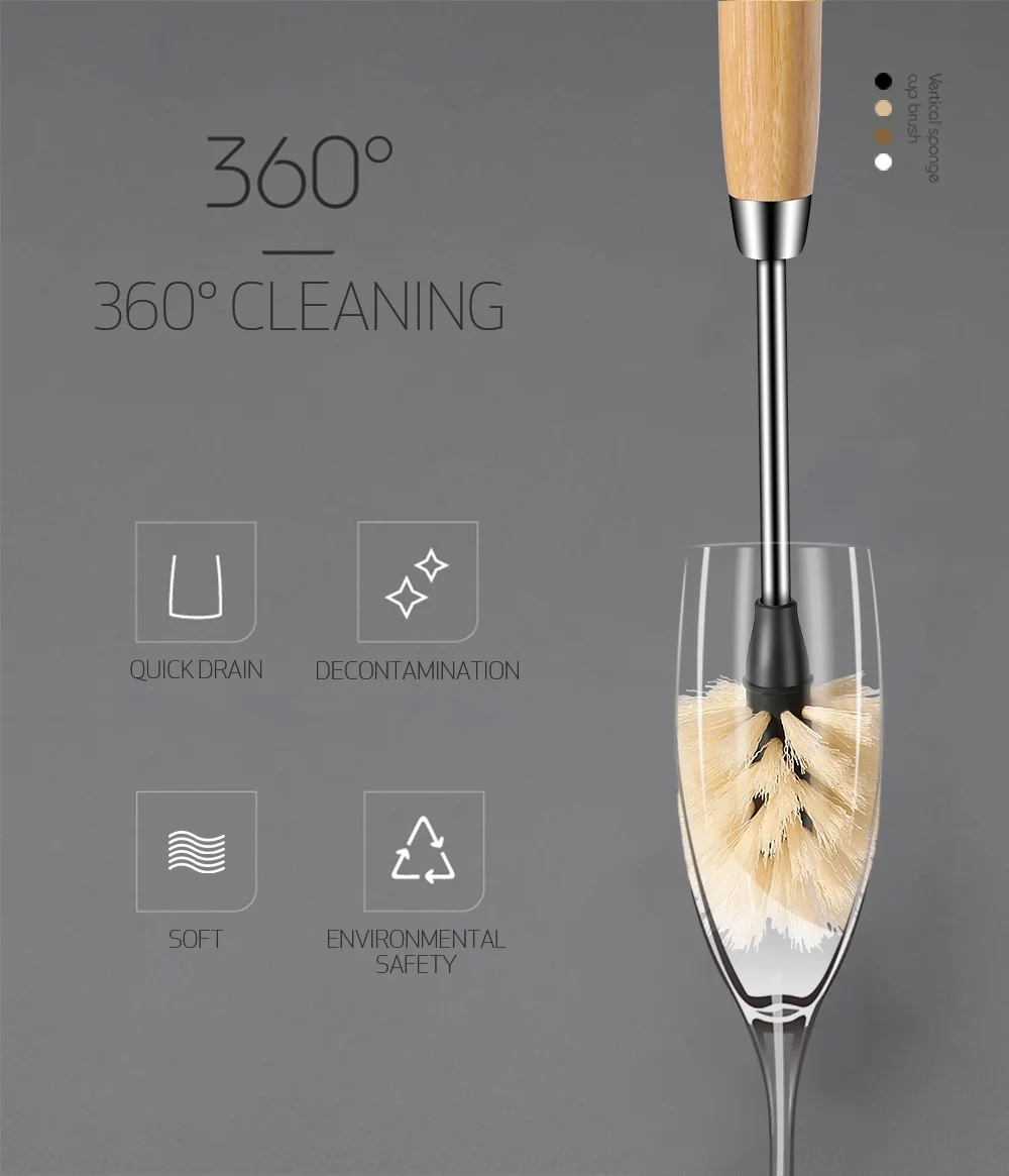 Masthome eco-friendly Bamboo handle holder Nylon bristle steel cleaning water bottle brush