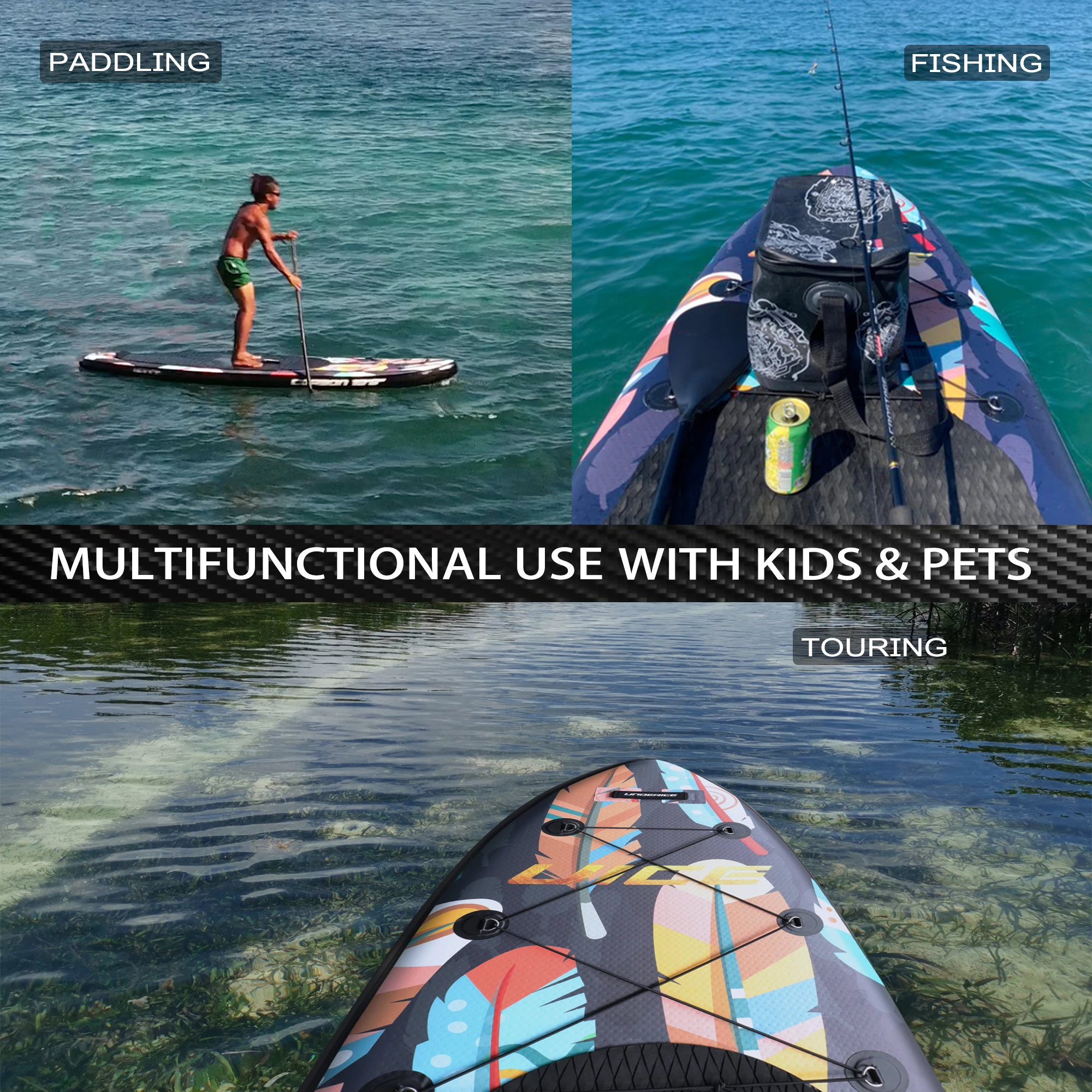 UICE Premium Quality Double Layer Inflatable Stand Up Paddle Board for Fishing Kayak Surfing