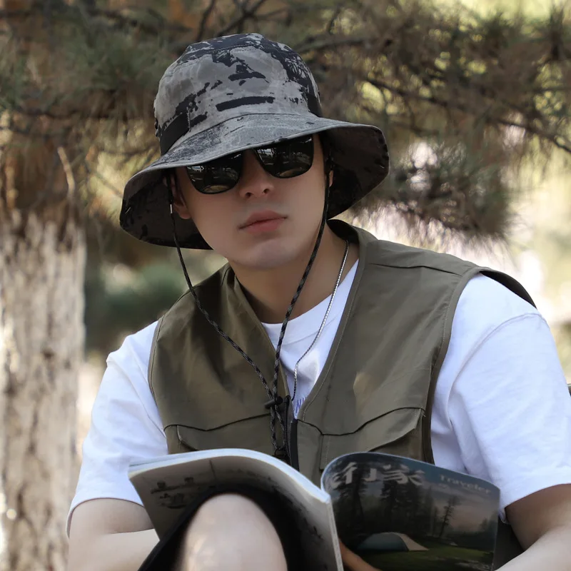Summer nylon breathable Big head fisherman hats male leisure mountaineering travel visor basin hat quick dry thin bucket caps