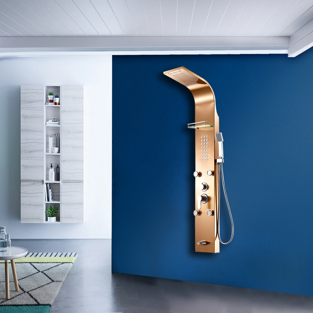 YUNDOOM OEM Golden Brushed Wall Mount Column Towers Stainless Steel Wall Mount Shower Panel For Bathroom Massage Shower Panel