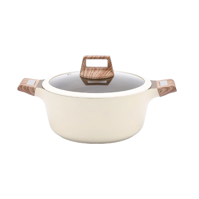Deep Stock Soup Pot Die Cast Aluminum White Marble Non Stick Pots And Pans With Wooden Handle 20cm 24cm 28cm