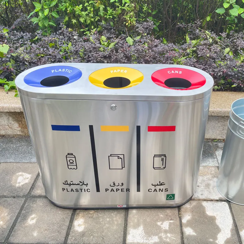 stainless steel recycling metal waste basket garbage office medical dust box commercial 96 gallon 80 liter trash can top
