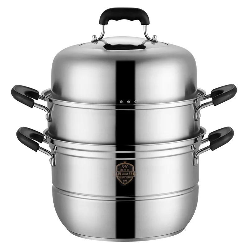 304 stainless steel steamer thick multi-layer steamer household double bottom induction cooker general large soup pot