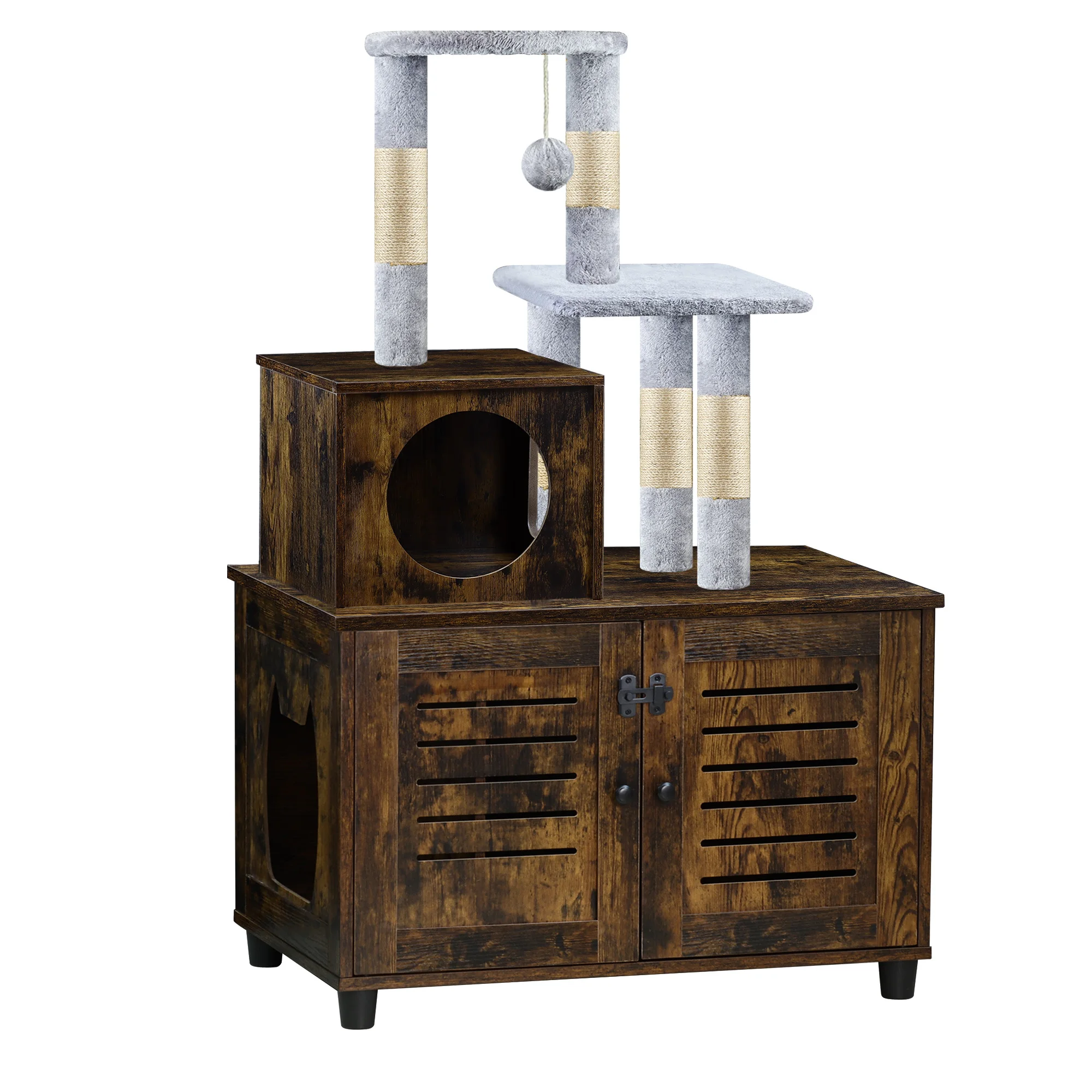 Modern  Cat Tower Wood Litter Box Enclosure  Cat Trees  with Large Cats Litter Box