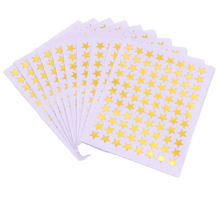 Custom Star Moon Shaped Gold Foil Stamping Sticker Reward Labels Hot Stamping Foiled Sticker Icons