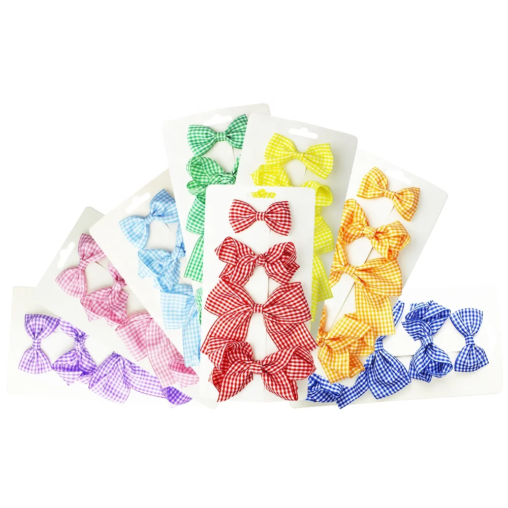 HCArtware Amazon Hot Sale Plaid Pattern Sweet Hair Bow Pastoral Style 4 Piece Suit Girls Hair Clips Country Style Kids Hair Bow