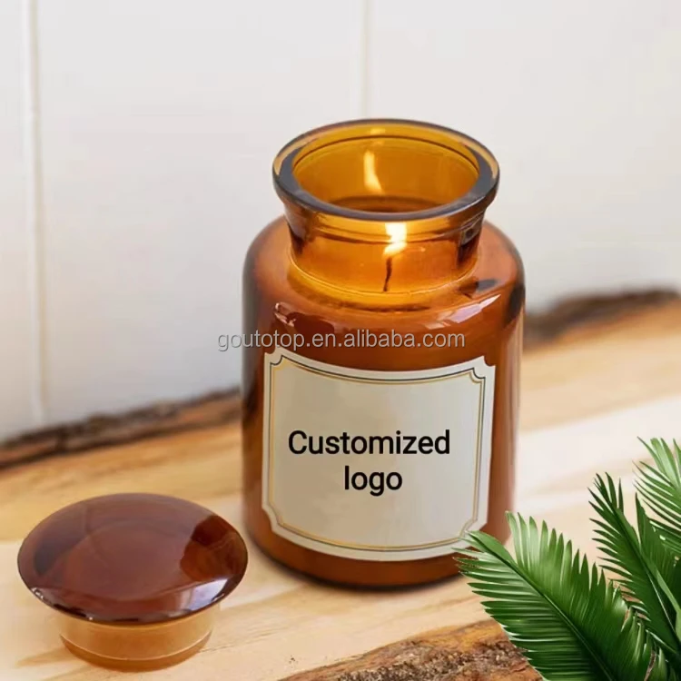 Wholesale matte Amber 8 oz 10 oz 12 oz glass candle jar container with lid