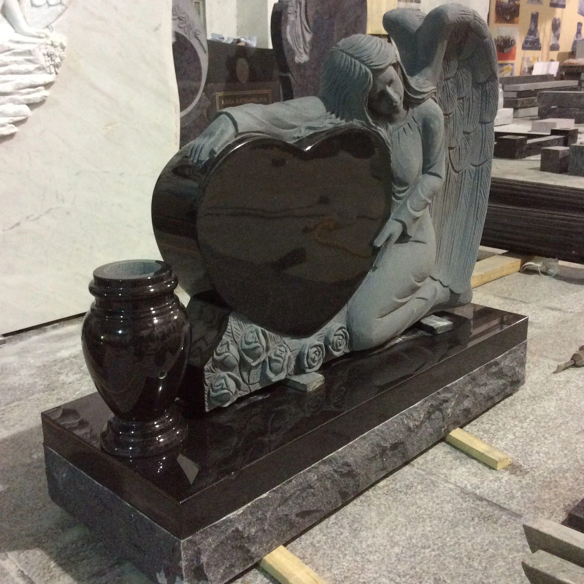 
Haobo Stone Black Granite Single Angel Heart Headstone and Tombstone 