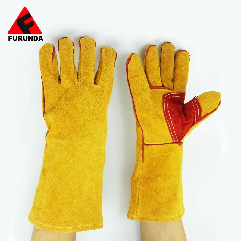 heavy duty 14 inches heat-resistant Cow split leather long Safety working welding gloves for welder