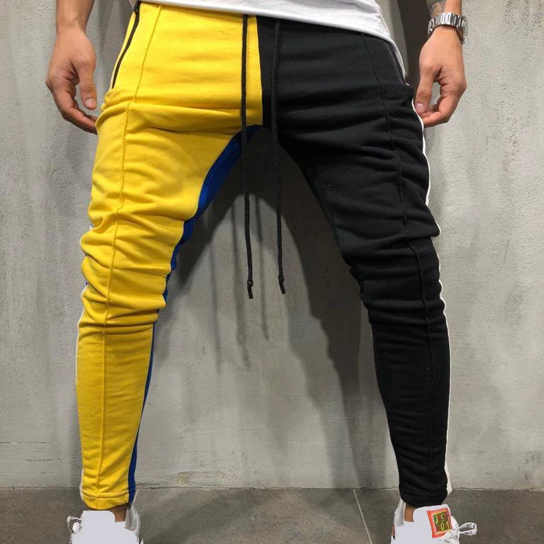 В наличии, дышащие мужские брюки QC- A629 в полоску, лоскутные брюки из органического хлопка, спортивные мужские брюки на молнии