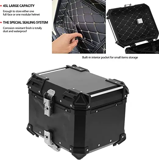 MT 45L Black motorcycle aluminium alloy top box motorcycle helmets tail boxes Accessories For Motorcycles luggage