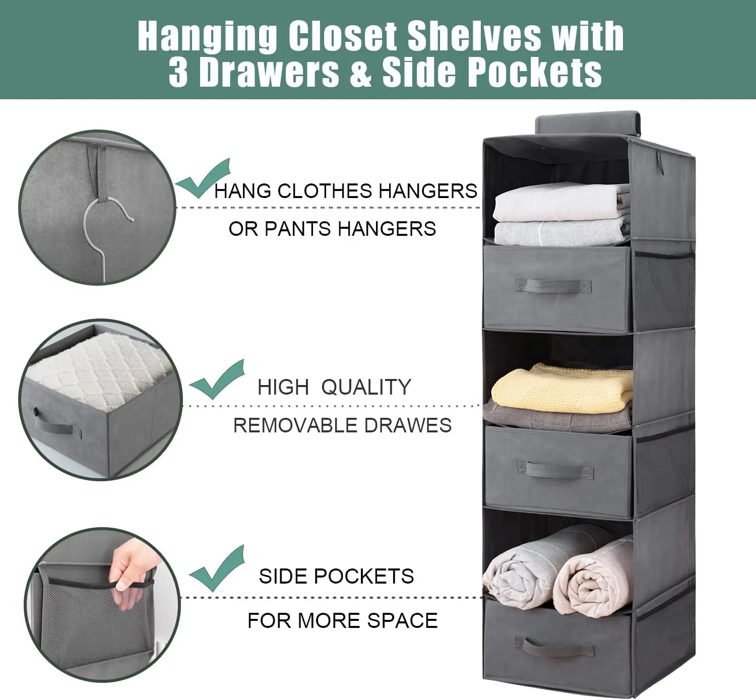Hanging Closet Organizer With 2 Drawers And 1 Underwear Drawer Foldable Closet Hanging Shelves Hanging Clothes Storage Box