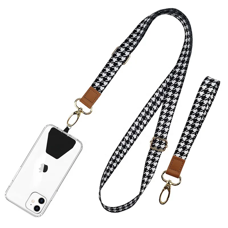 Wholesale adjustable sublimation mobile phone necklace shoulder crossbody wrist lanyard straps with phone patch for phone case