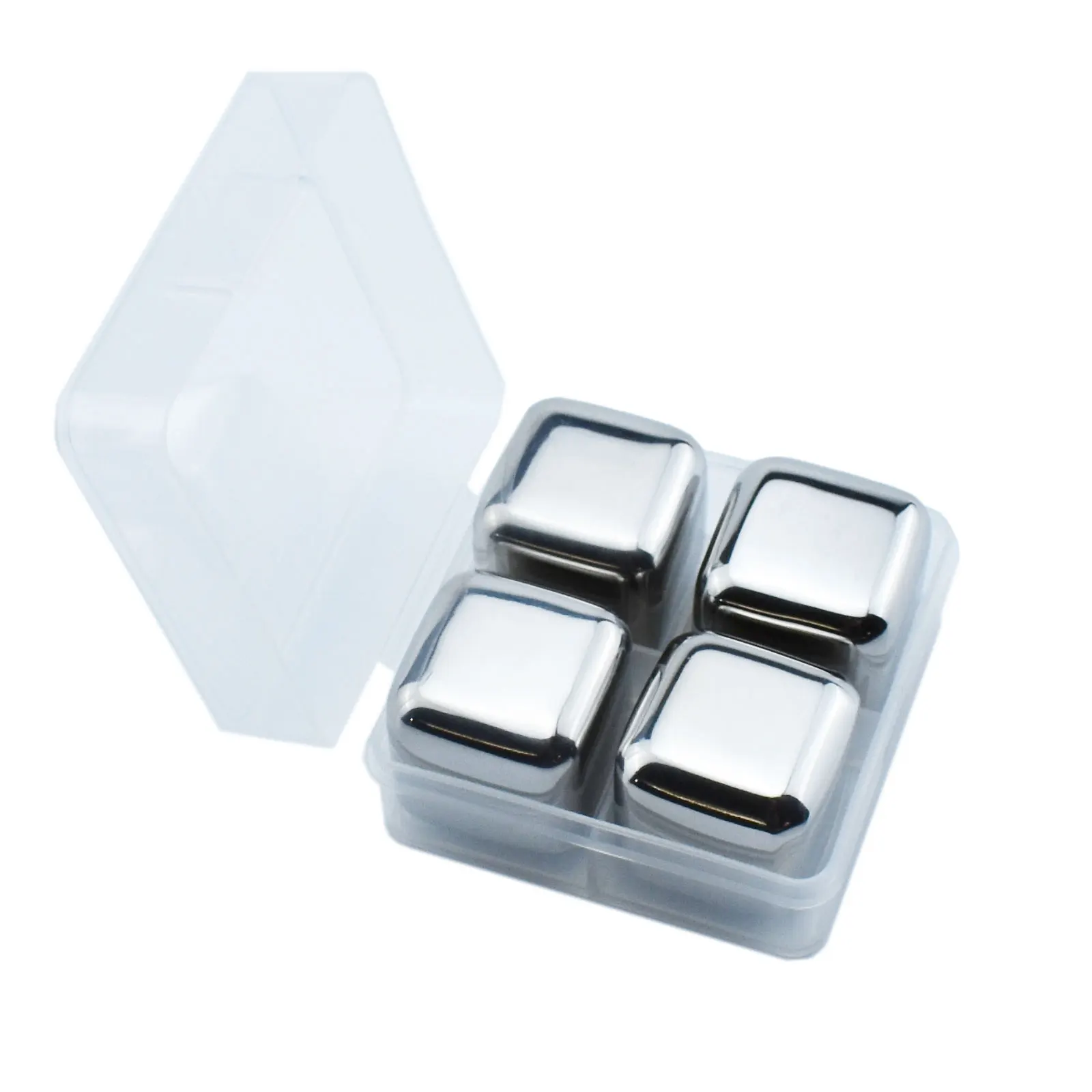 4 pcs PP Box Food-grade Stainless Steel Chilling Cube Whiskey Wine Stone Ice Cubes For Cooling Wine Drinks