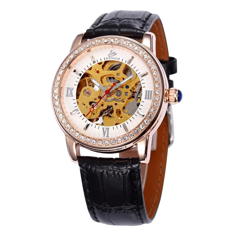 Multi-color Luxury Shenhua crystal leather strap ladies watches automatic mechanical wrist watch stainless steel