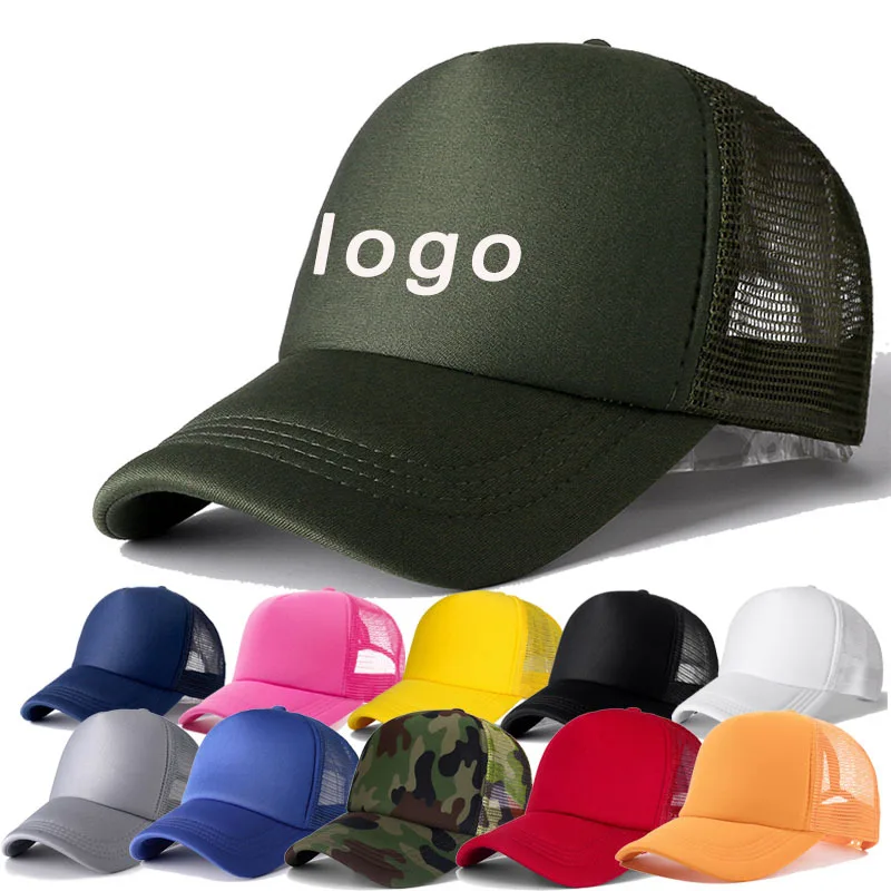Factory wholesale solid color truck hat multicolor adjustable custom printed logo 5-Panel Trucker Mesh Cap
