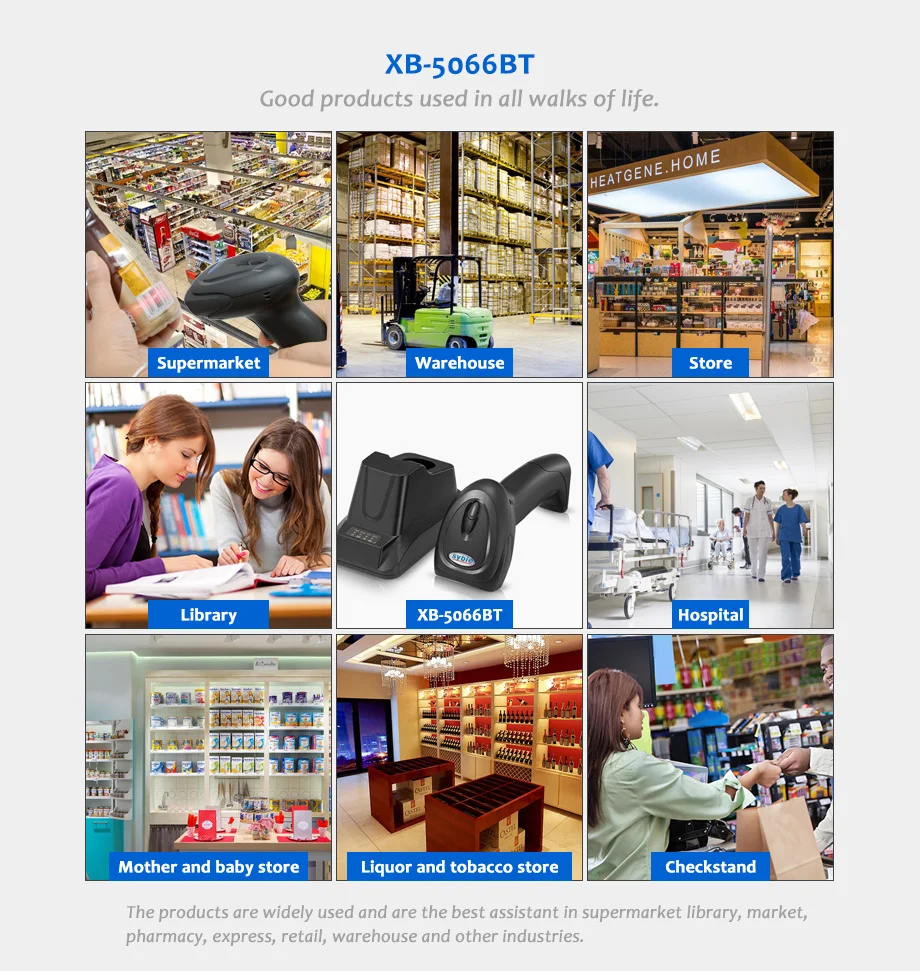 XB-5066BT Syble Supermarket Cordless 1D Scanner Android Handheld Wireless Barcode Scanner with Cradle