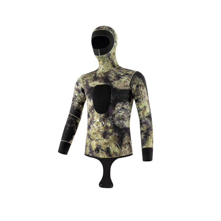 3mm Camo Two Pieces Hooded Super Stretch Free Diving Suit Mens Neoprene Spearfishing Wetsuit
