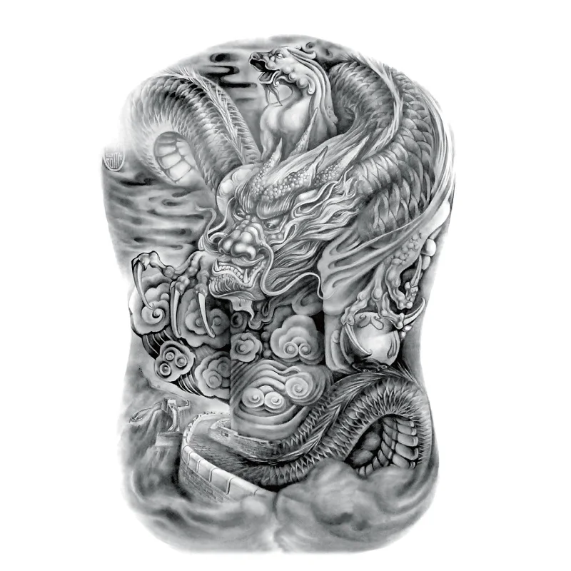 MB stock waterproof cool full  fish flower man and woman tiger large temporary tattoo on back