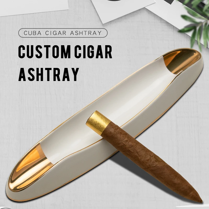 Factory directly OEM/ODM Long leaf Shape White Porcelain Ash tray Cigar Dishes