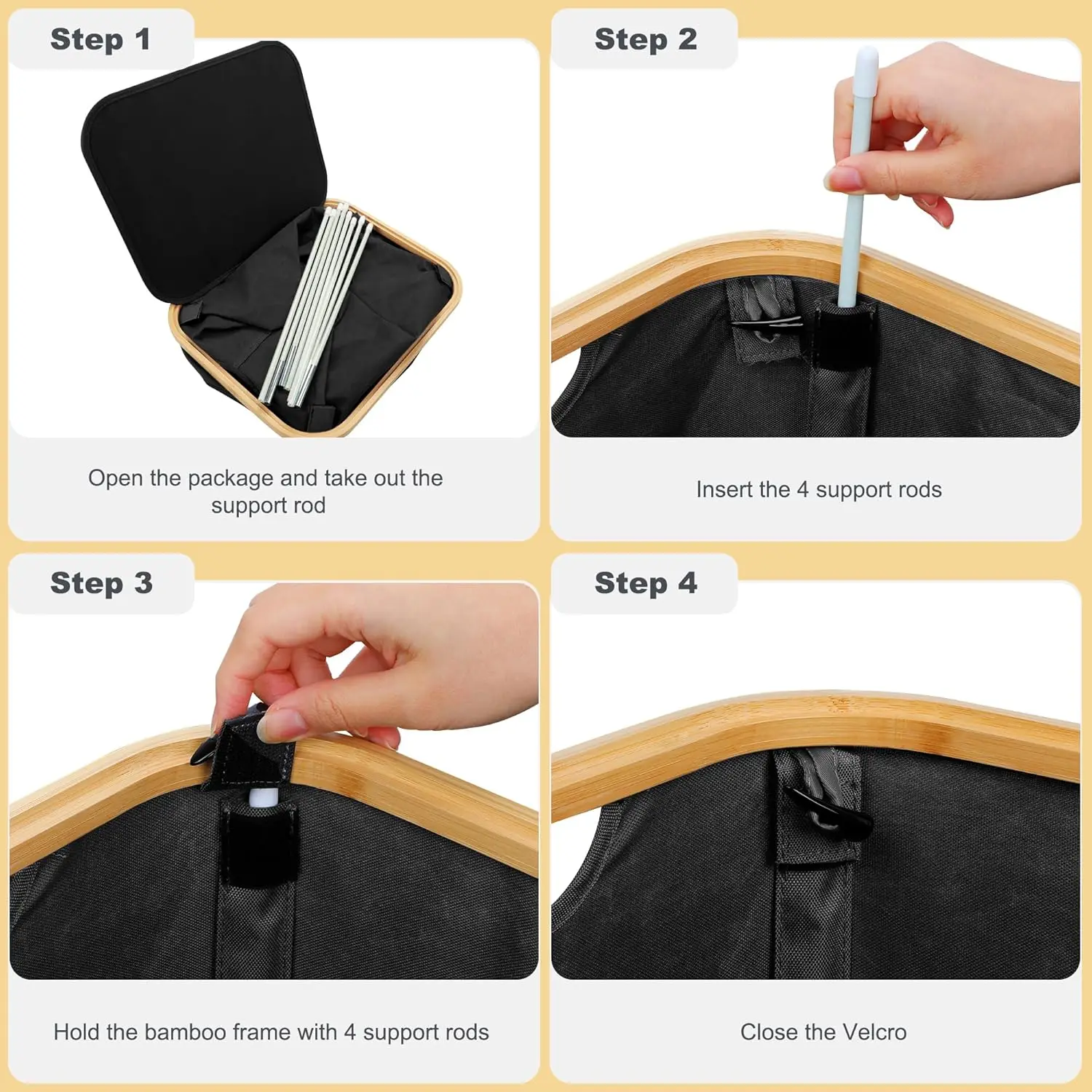 KUYUE Laundry Hamper with Lid Black Large Washing Basket for Laundry with Handles Laundry Basket for Bedroom Bamboo Bathroom Bin