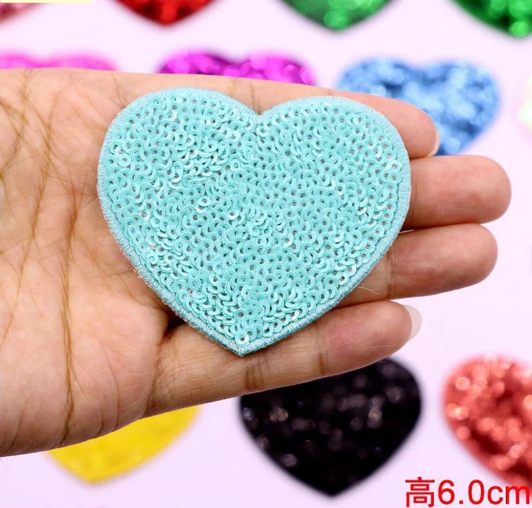Heart sequin embroidery patches Iron on sequin Hot pink Red heart patches for sweatshirt
