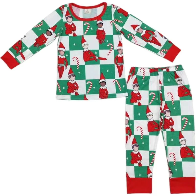 BLP0875  In Stock western clothing Candy crutch Cane Plaid Print Baby boys Christmas Bamboo Pajamas for boys children outfits
