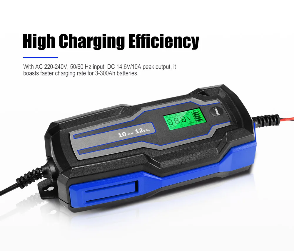 10 Stage Portable Auto Car Truck 10A 12V Smart Lithium Battery Charger