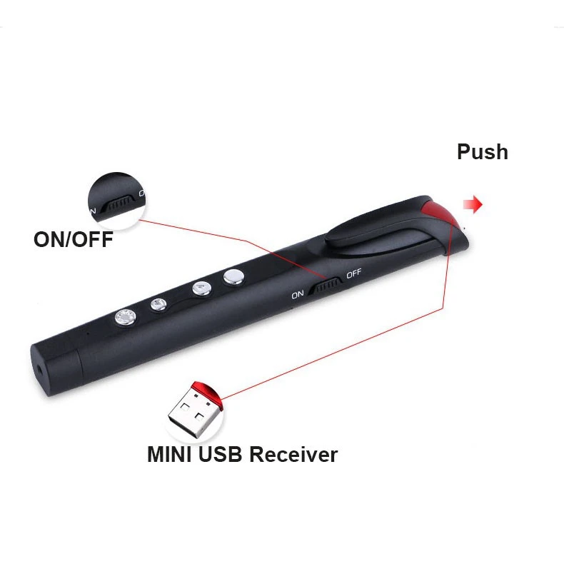 2.4Ghz Wireless USB Powerpoint Presentation Remote Control Page PPT Flip Pen Pointer Clicker Presenter Red Light RF For Teacher