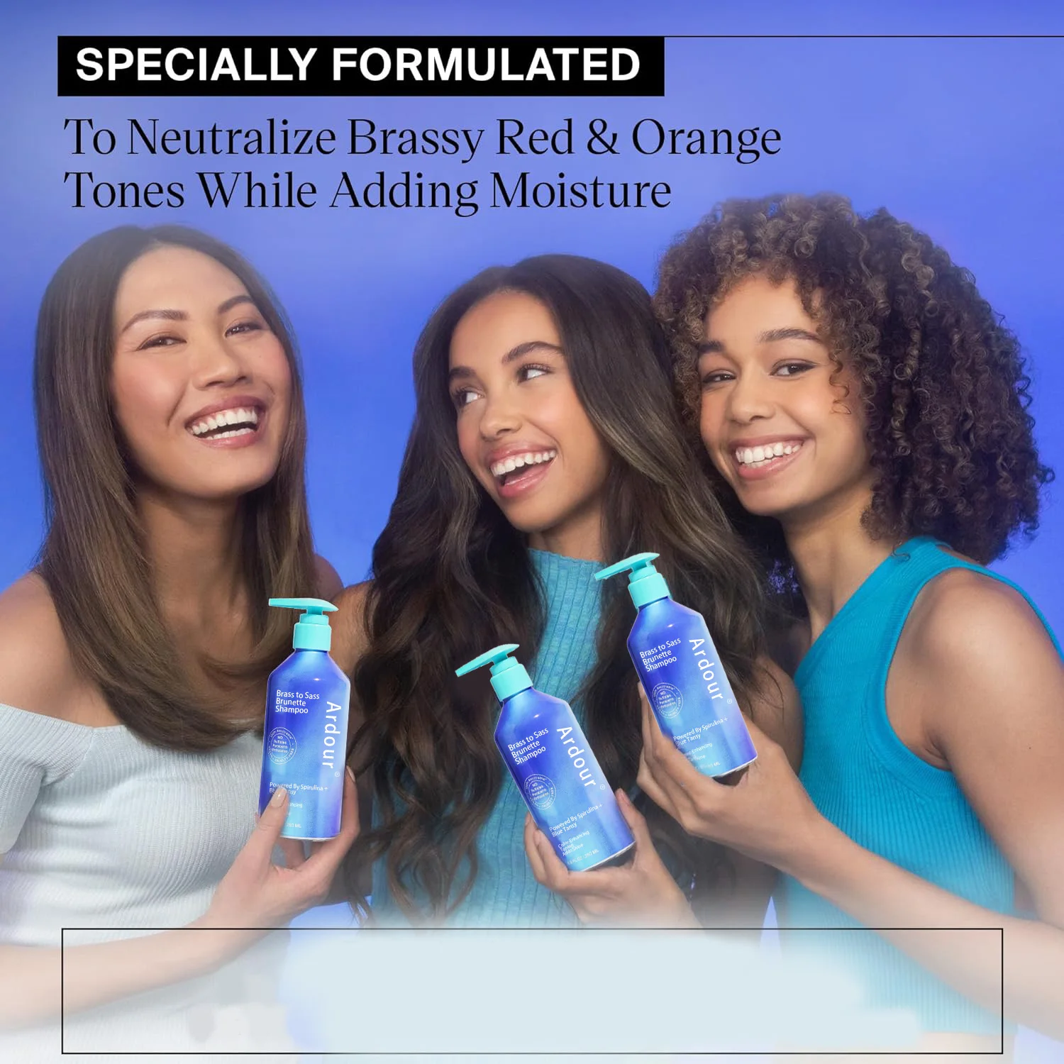 Brass to Sass Brunette Shampoo, Toning Blue Shampoo Brunettes Neutralizes Brassy Red and Orange Tones for Color Treated Hair