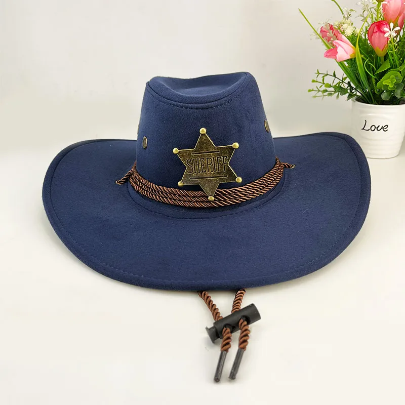 Western Cowboy Retro Sheriff Sunscreen With Wind Rope Hat Men And Women Horseback Riding Tourism Fishing Sunshade Cap