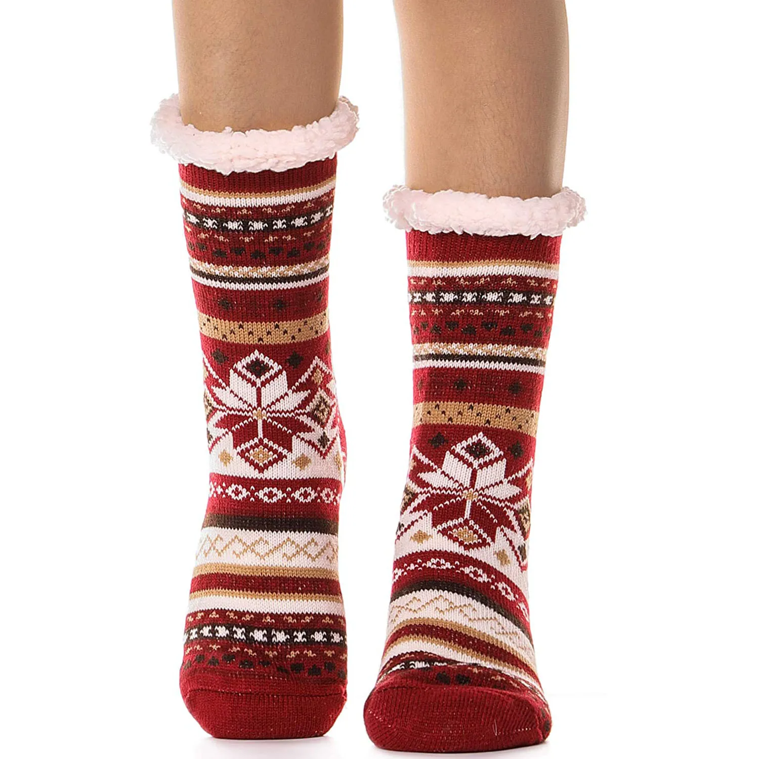 Женские Зимние флисовые вязаные толстые пушистые носки с подкладкой для дома теплые пушистые рождественские носки-Тапочки