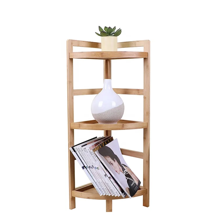 
Eco friendly wooden bathroom storage rack organizer 3 tier bamboo Corner shelf for home 