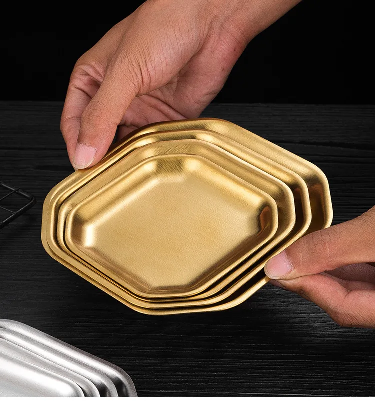 Korean Stainless Steel square Plate BBQ Dessert Fruit Cake Tray food grade Tableware dinner plate for restaurant