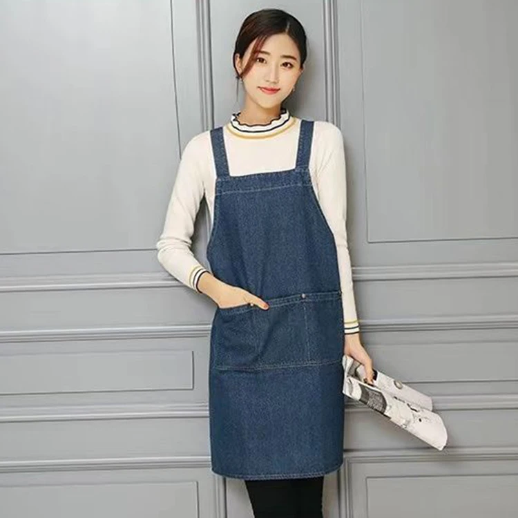 Blank Designer Custom 3 Front Pockets Denim Barista Cooking Apron Kitchen