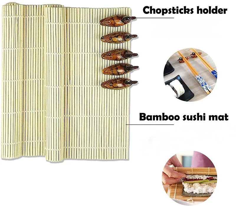 22 Pieces Sushi Making Set Bamboo Sushi Rolling Mats Plastic Sushi Maker Roller Silicone Brush Sauce Dishes
