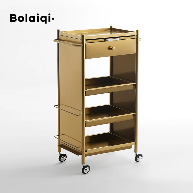 BOLAIQI роскошная мебель парикмахерская Рабочая тележка Золотая для салона из нержавеющей стали с держателем бытовой техники