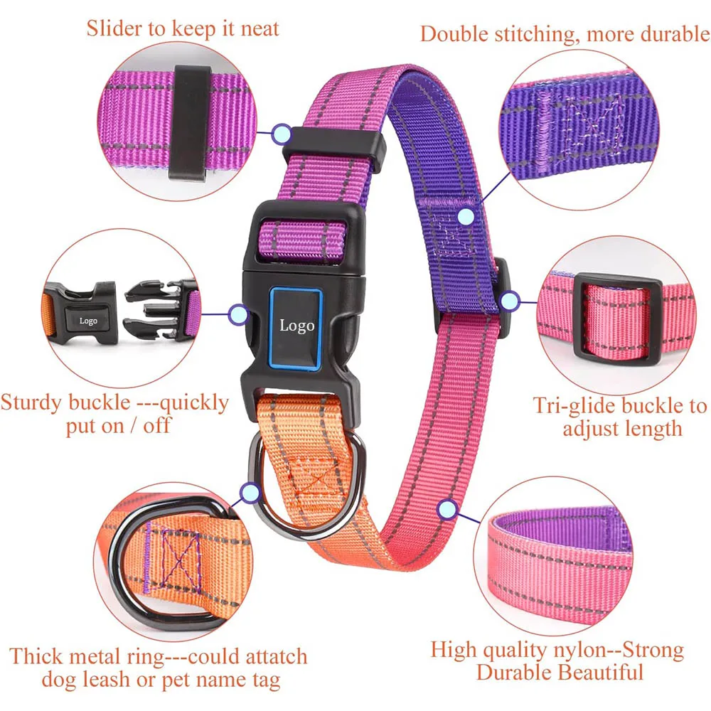 Manufacturer  Nylon Reflective Purple Martingale Adjustable Durable for Walking Playing Training Dog Collar Leash Set