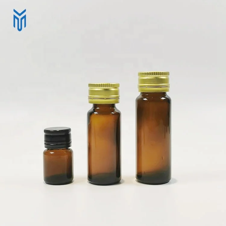 10ml 20ml 30ml amber Syrup Oral liquid glass bottle Collagen enzyme bottle with gold aluminum lid