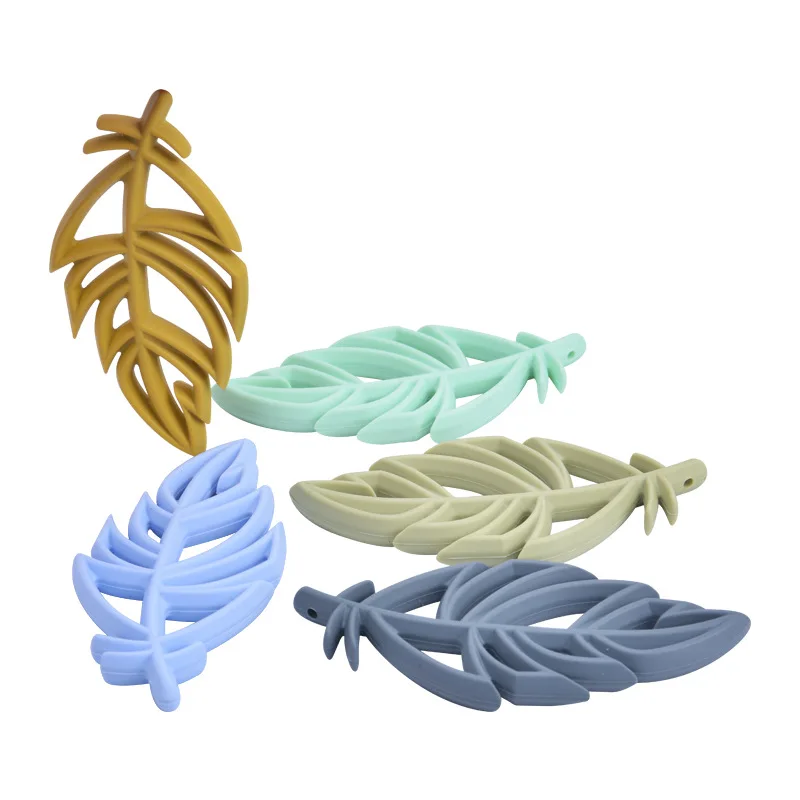 
Low Price Wholesale Silicone Chewable Pendant For Teething 6 Colors Leaf Shape Silicon Teether Bpa Free 