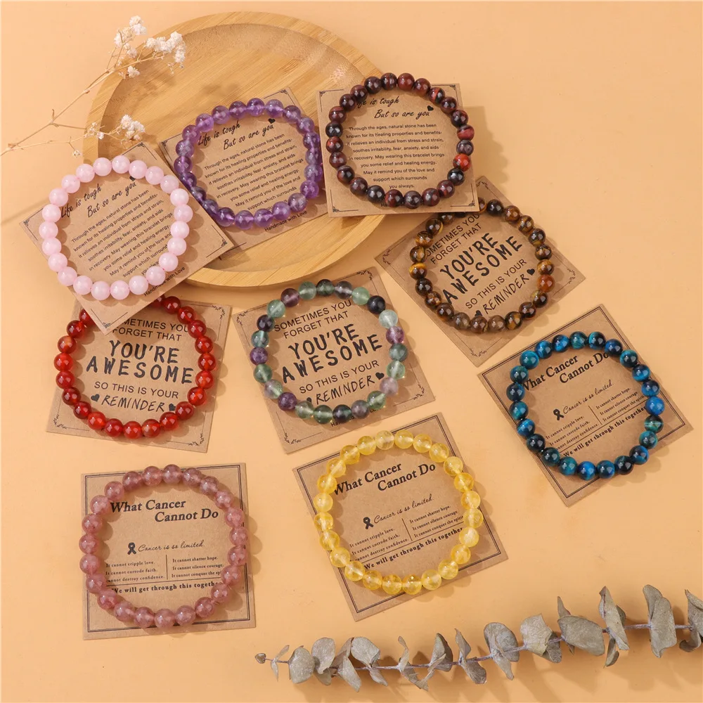 Minimalist 8MM Natural Stone Bracelet  Fluorite Agate Tiger Eye Amethyst Rose Crystal Bracelet Adjustable Gemstone Bracelet